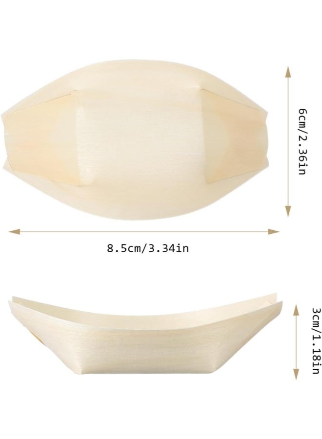 FAYET 100Pcs Mini Sushi Boat Serving Trays, Disposable Wooden Appetizer Bowls, Eco-Friendly Bamboo Boat Plates for Sushi, Snacks, Desserts, Party and Catering Use(8×6x3cm) - Image 2